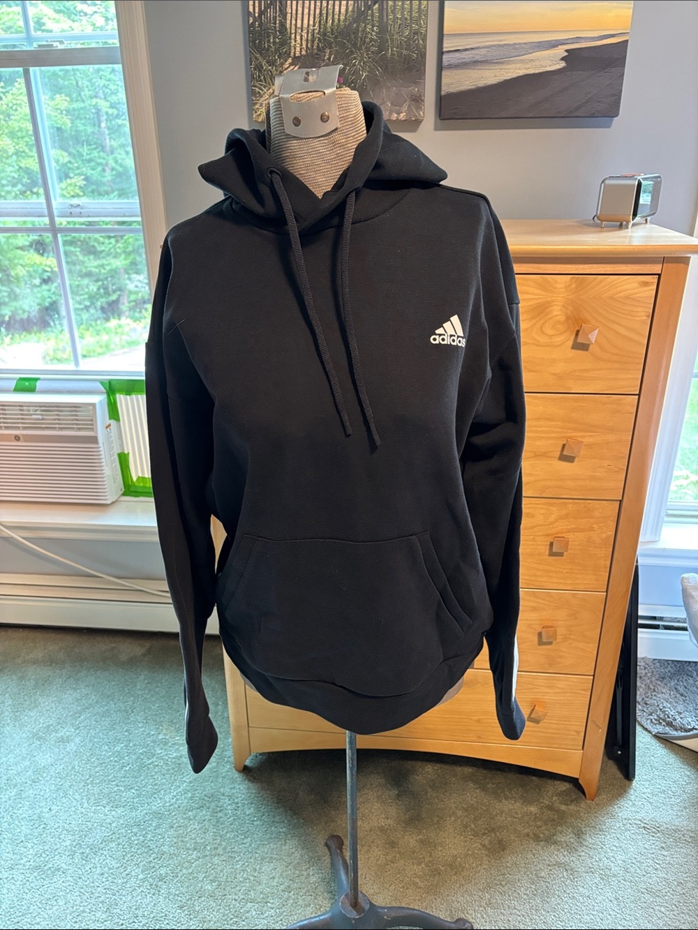Adidas Black Crewneck Hoodie with White Logo Sweatshirt